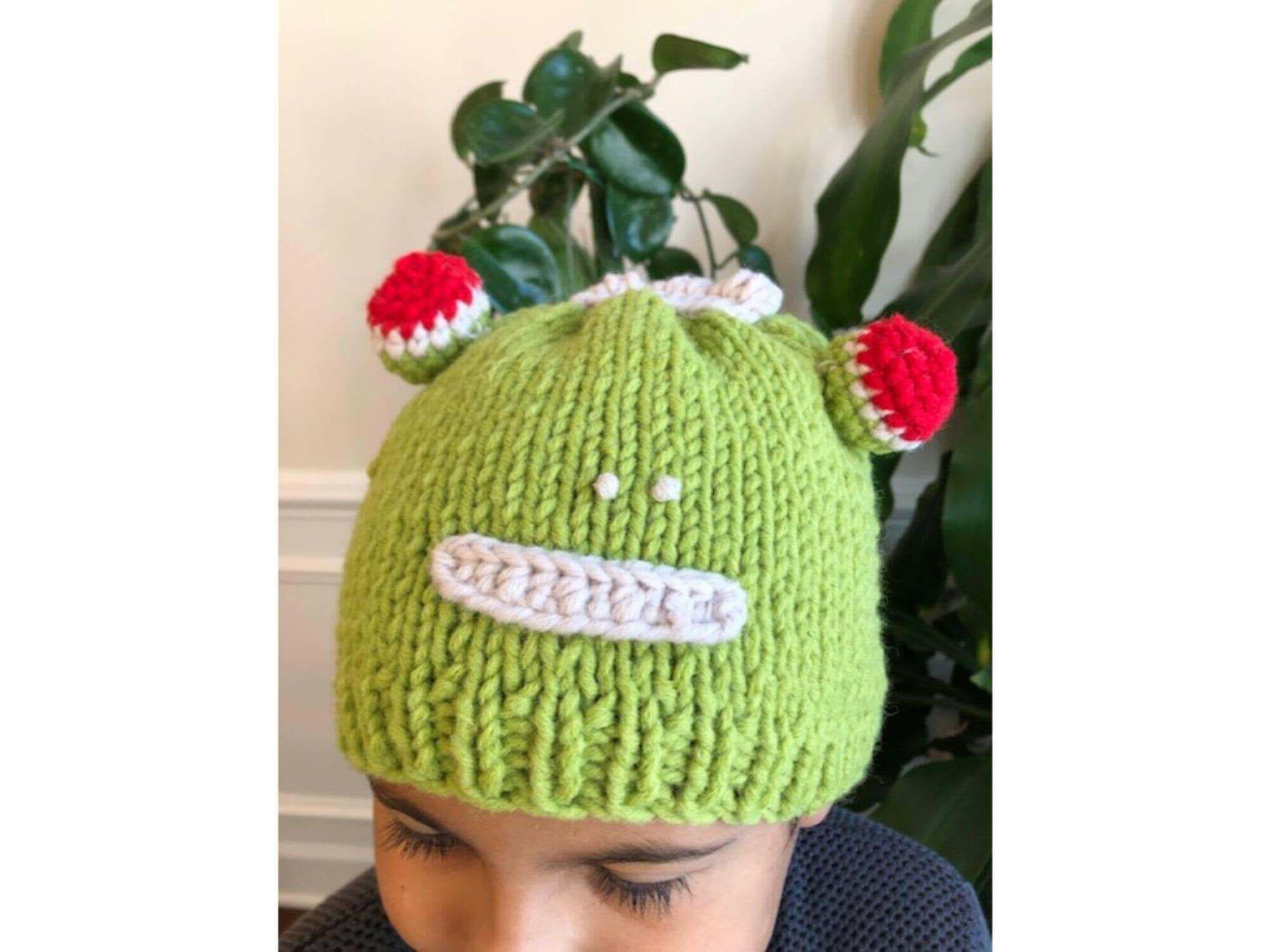 Kids Beanie Hat, Kids Winter Hand-Knitted Wool Frog Animal Theme Hat.