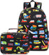 Preschool Backpack Kids Boys Backpack with Lunch Box Kindgarten School Book Bags (Black)