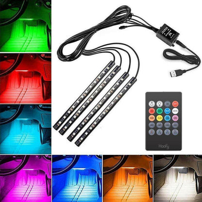 RGB Car LED Light Strips, Sound Activated with Remote Control, 48.