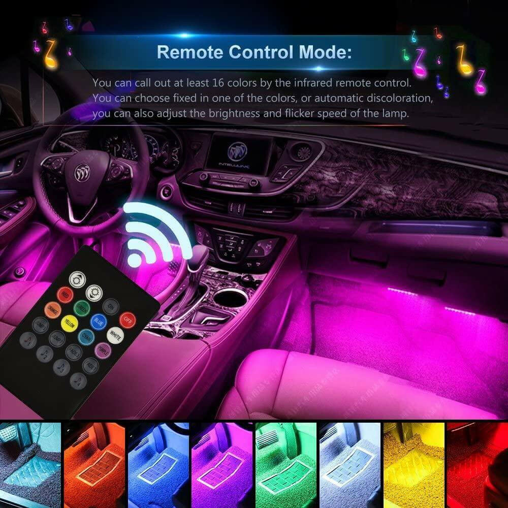 RGB Car LED Light Strips, Sound Activated with Remote Control, 48.