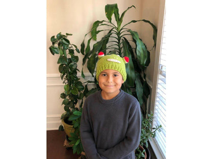 Kids Beanie Hat, Kids Winter Hand-Knitted Wool Frog Animal Theme Hat.