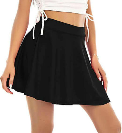 Women's Basic Mini Skater Skirt Stretchy Flared High Waisted Skirt.