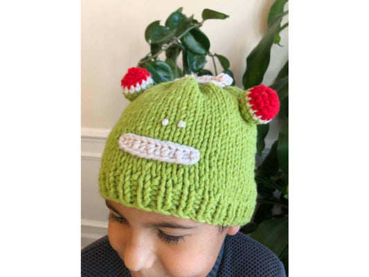 Kids Beanie Hat, Kids Winter Hand-Knitted Wool Frog Animal Theme Hat.