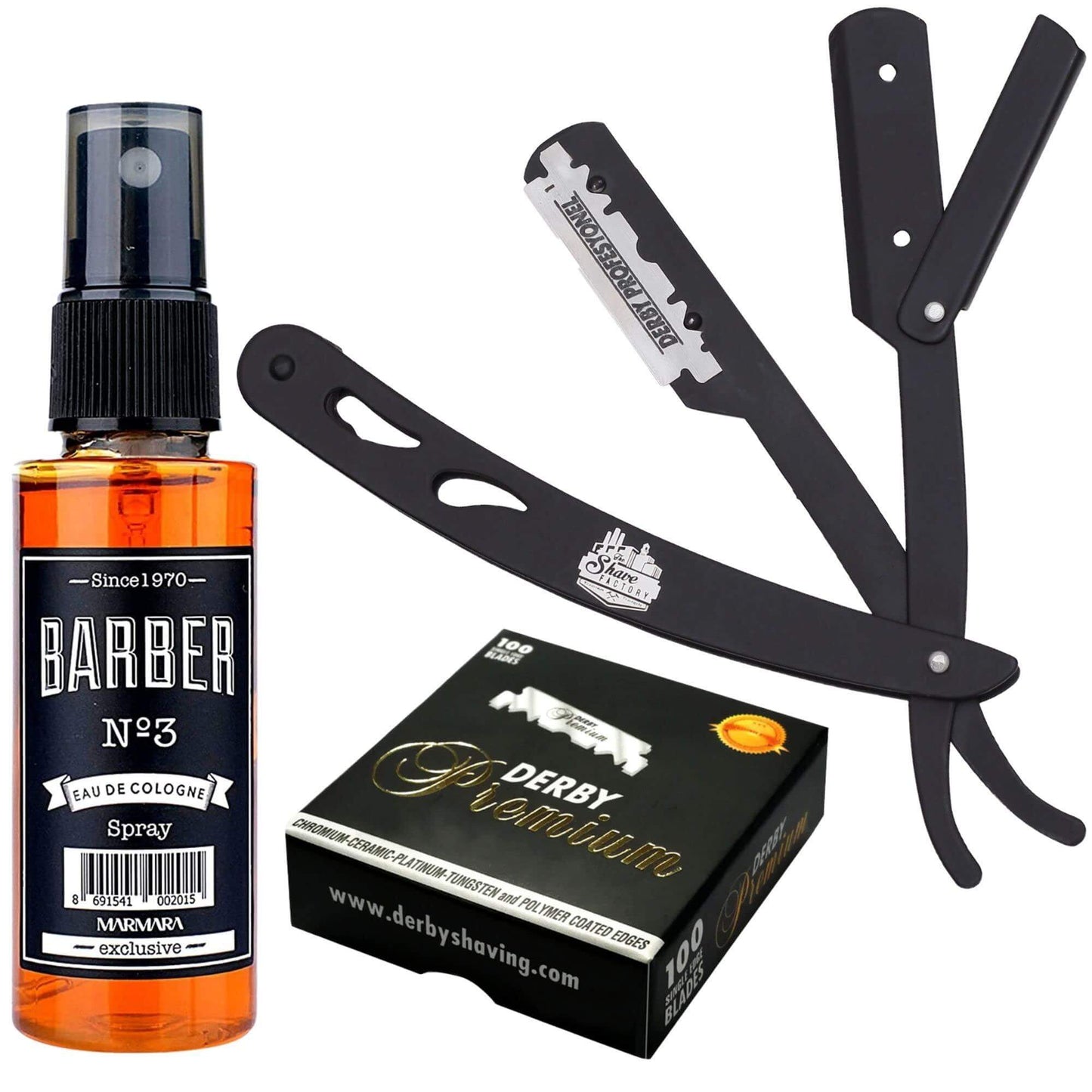 The Shave Factory Straight Edge Razor Kit (Black/Barber No3 Cologne