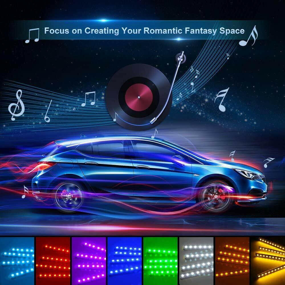 RGB Car LED Light Strips, Sound Activated with Remote Control, 48.