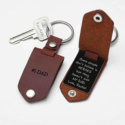 Engraved Leather Keychain For Men, Personalized Alumium Keychain Gifts.