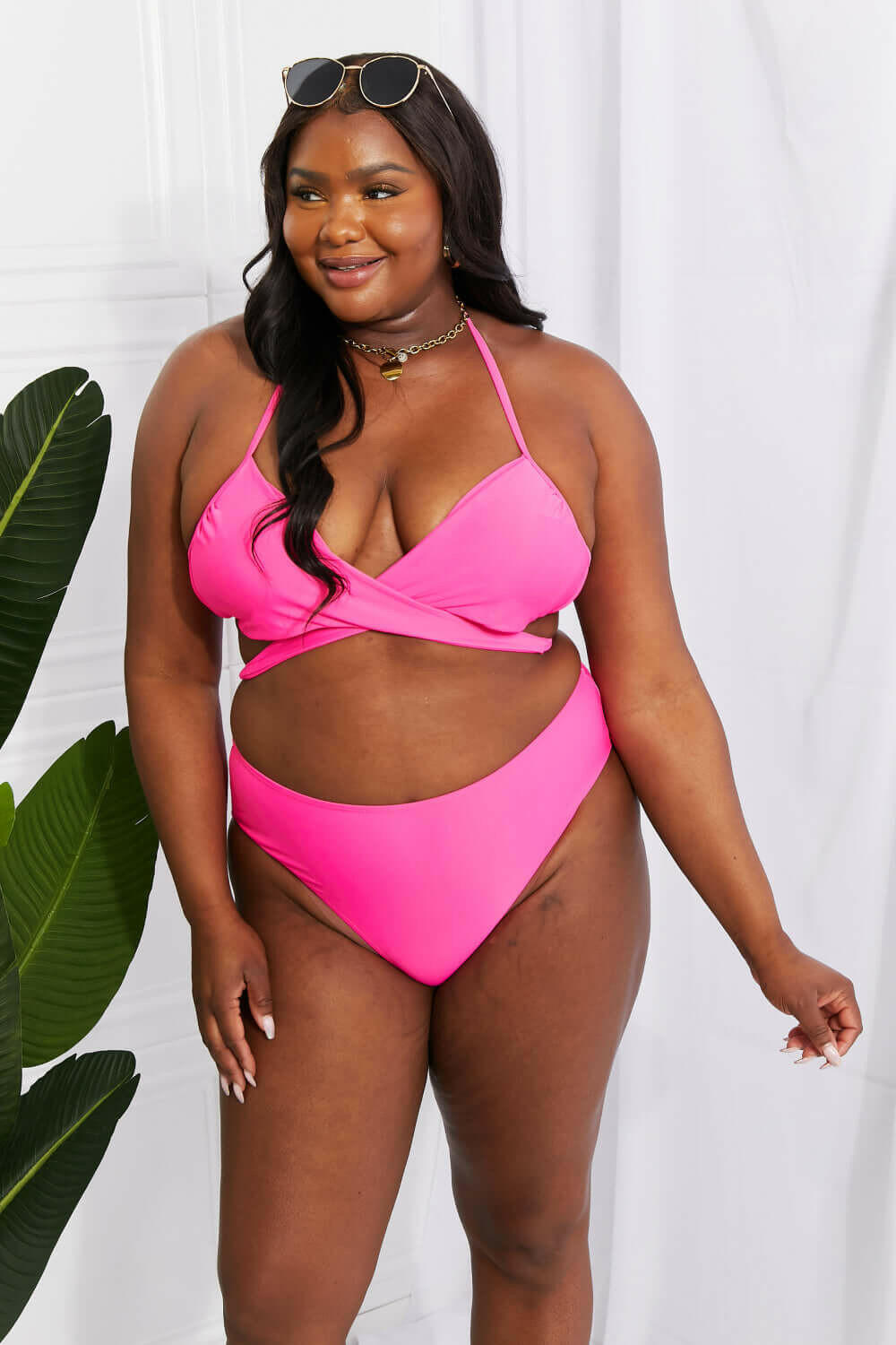 Marina West Swim Summer Splash Halter Bikini Set in Pink.