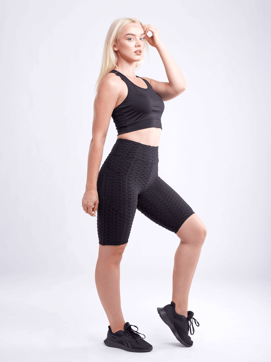 High-Waisted Scrunch Yoga Shorts with Hip Pockets