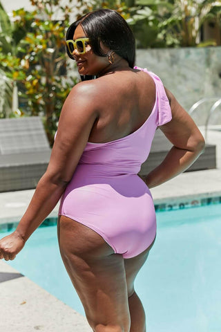 Marina West Swim Vacay Mode One Shoulder Swimsuit in Carnation Pink.