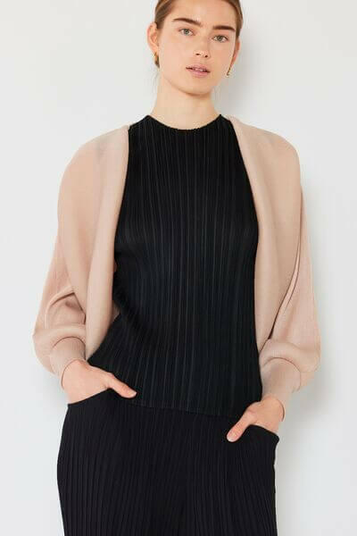 Rib Pleated Puff Sleeve Bolero Cardigan.