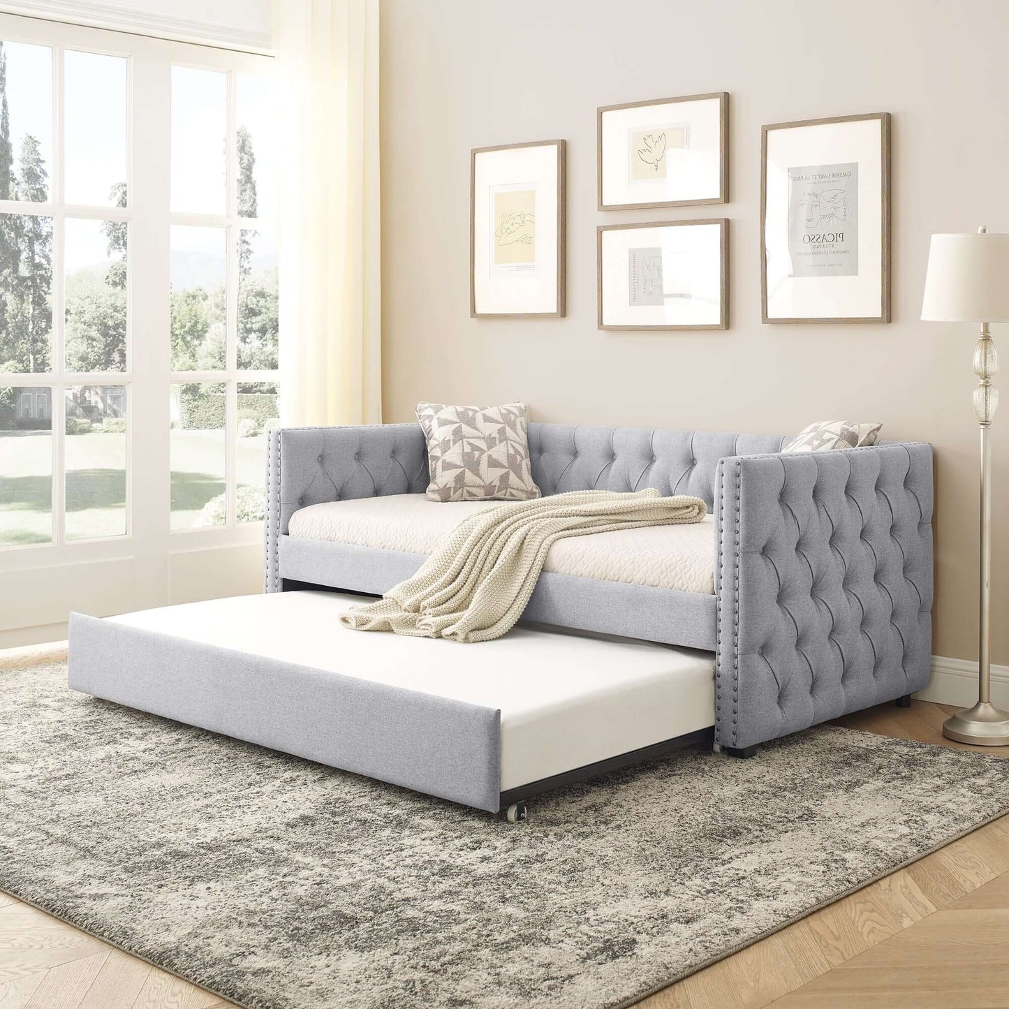 Daybed with Trundle Upholstered Tufted Sofa Bed, with Button and