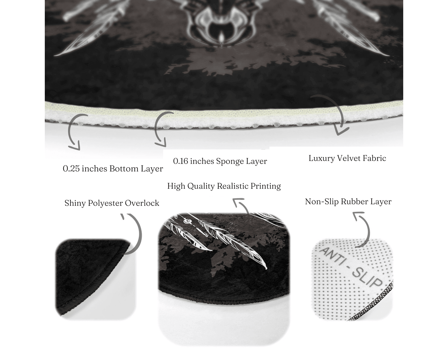 Native American Bull Decorative Round Rug, Native American Bull Non