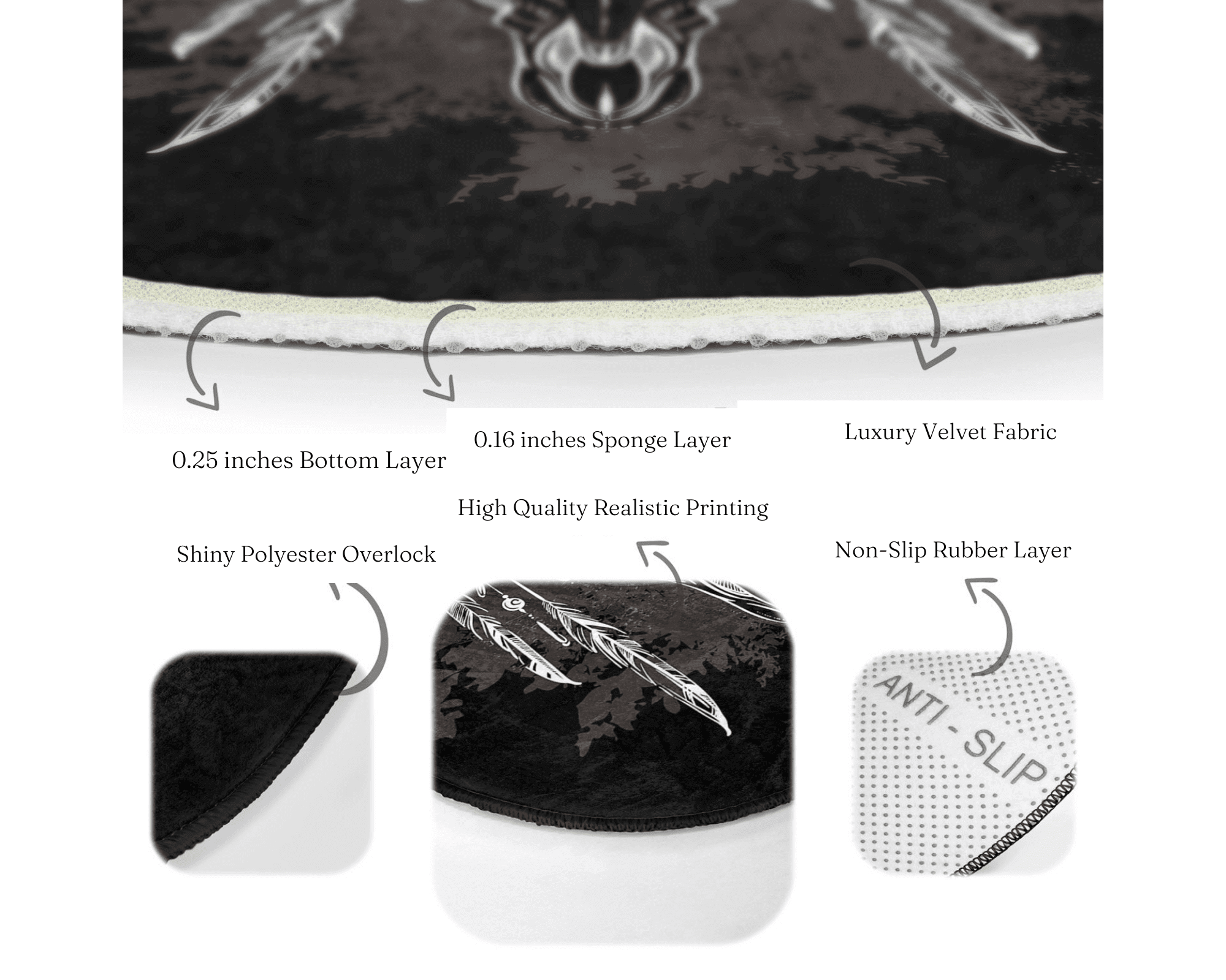 Native American Bull Decorative Round Rug, Native American Bull Non