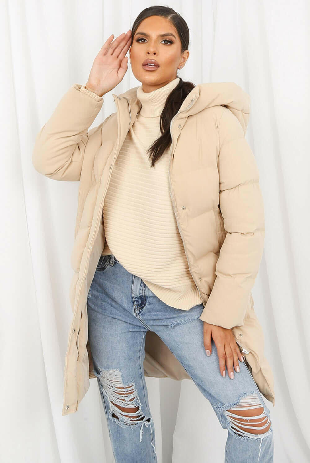 Hooded Longline Puffer Coat.