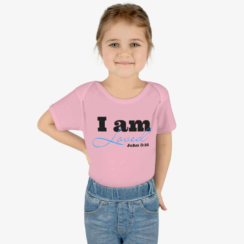 Infant Short Sleeve Bodysuit, Bodysuit, I am Loved Word Art.