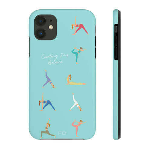 Yoga Poses Blue Tough Case for iPhone with Wireless Charging.