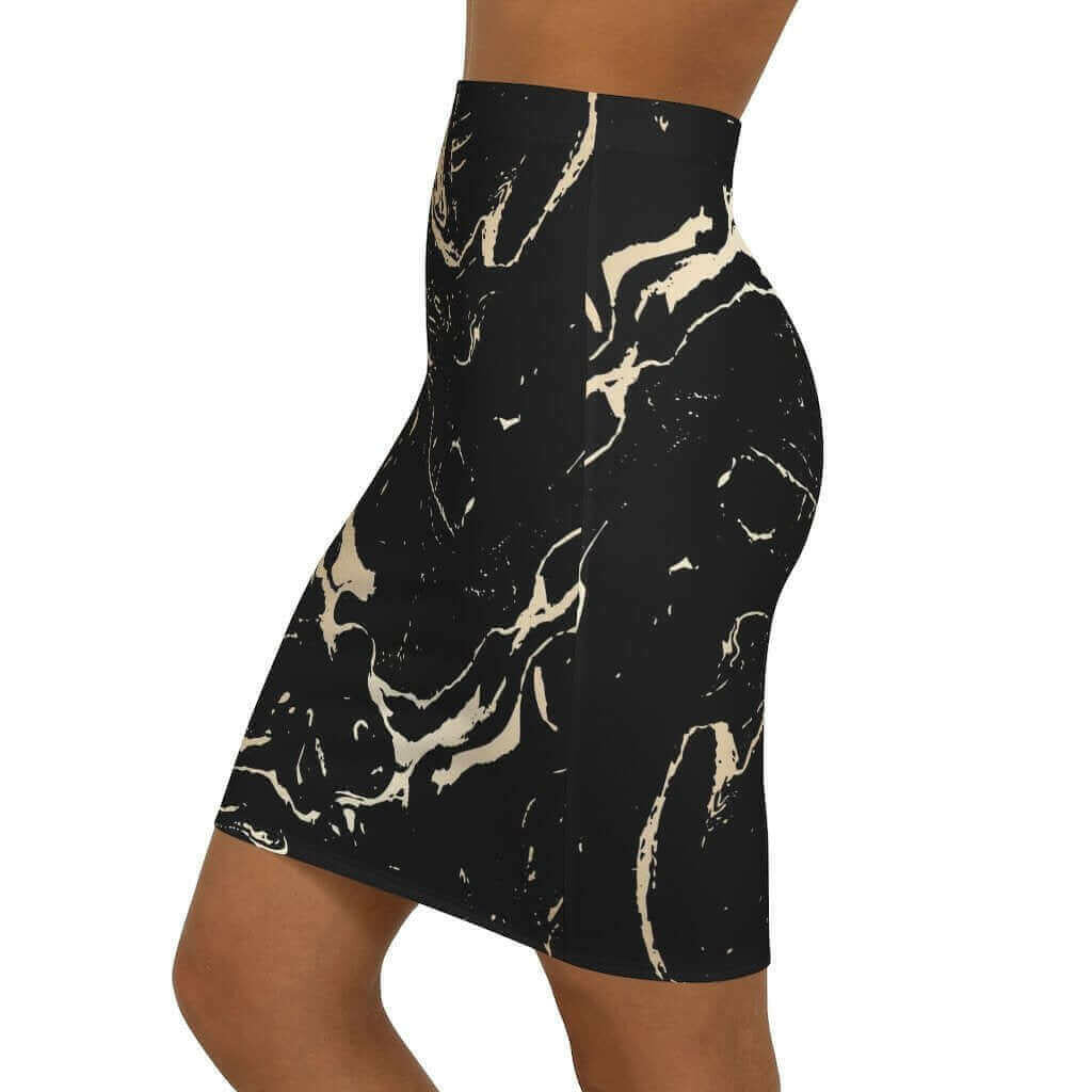 Womens Skirt, Black and Beige Marble Style Skirt.