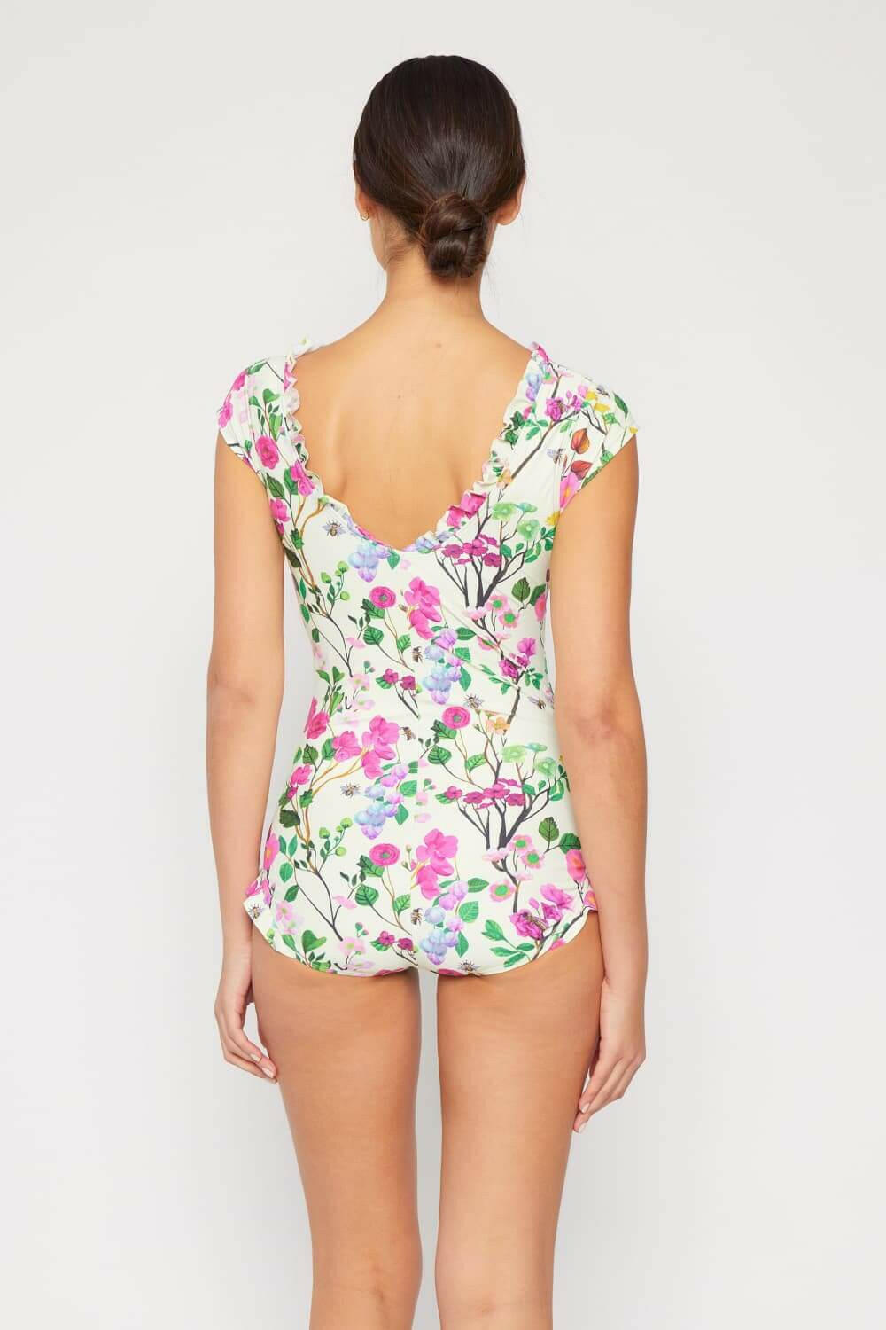 Marina West Swim Bring Me Flowers V-Neck One Piece Swimsuit Cherry.