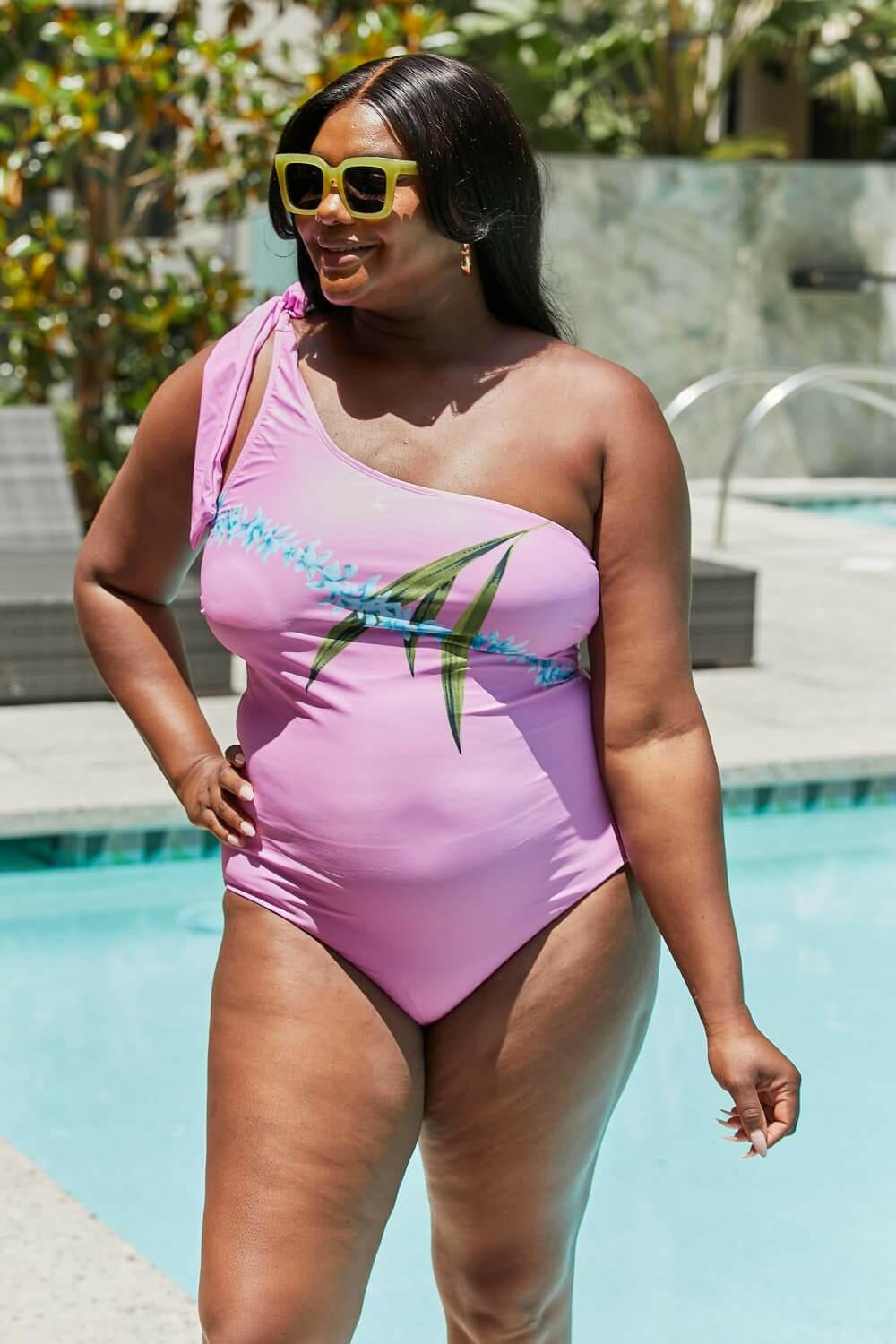 Marina West Swim Vacay Mode One Shoulder Swimsuit in Carnation Pink.