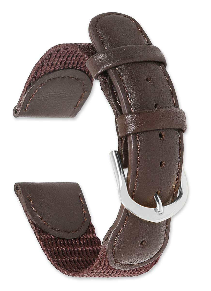 deBeer Swiss Army-Style Nylon &amp; Leather Watch Band – Brown, 19mm