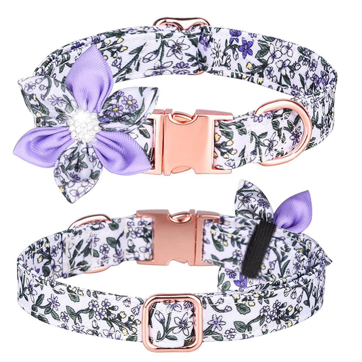 Pimaodog Floral Dog Collar with Detachable Flower - Purple/White, Small