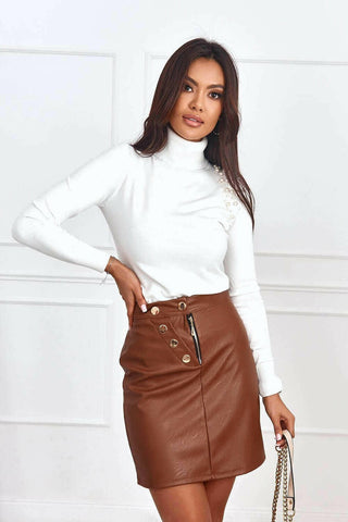 Faux leather skirt with insulation brown 7910.