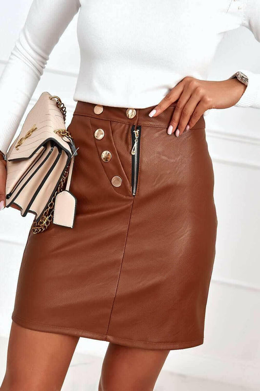 Faux leather skirt with insulation brown 7910.