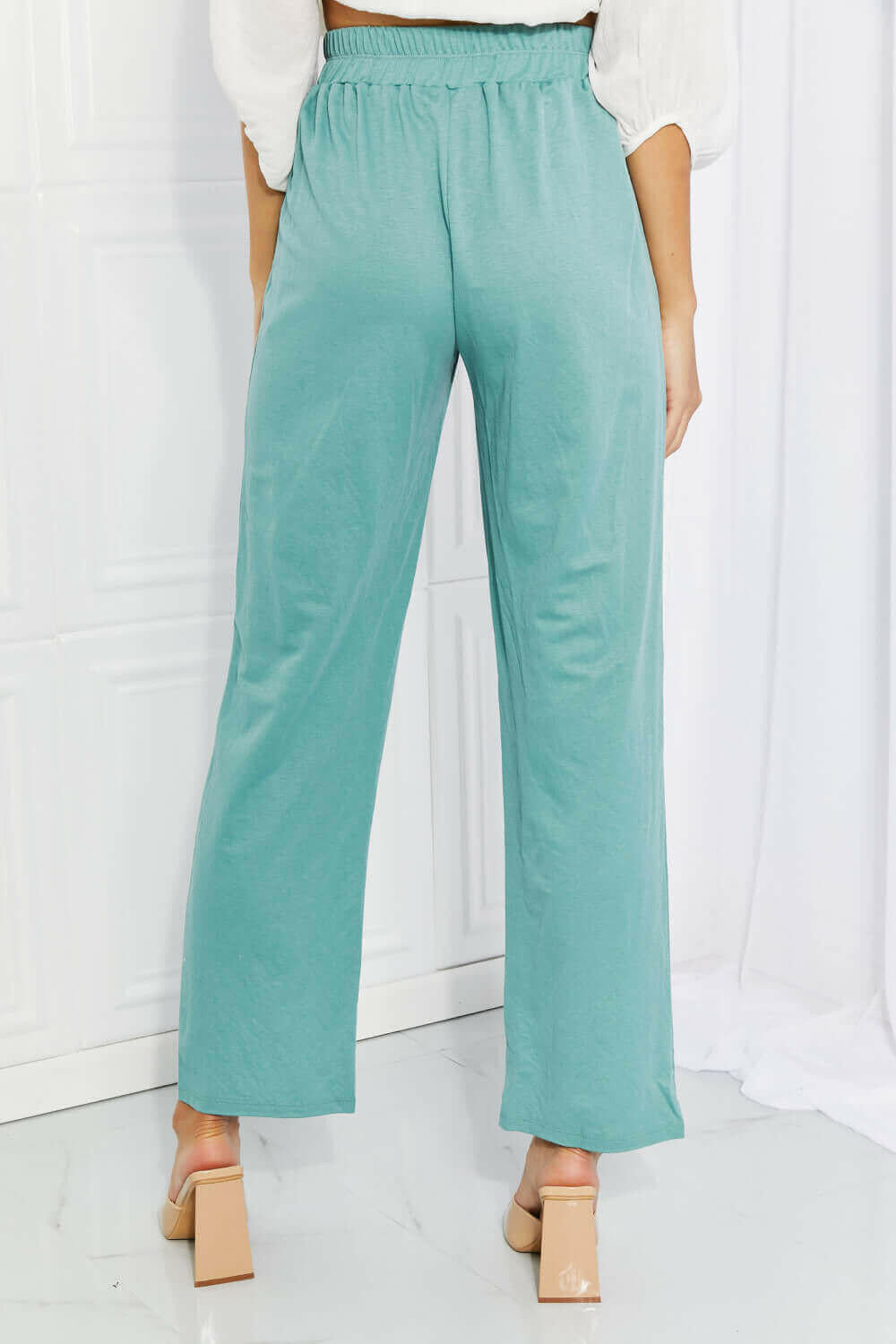 Blumin Apparel Take Me Away Full Size Straight Leg Pants in Seafoam.