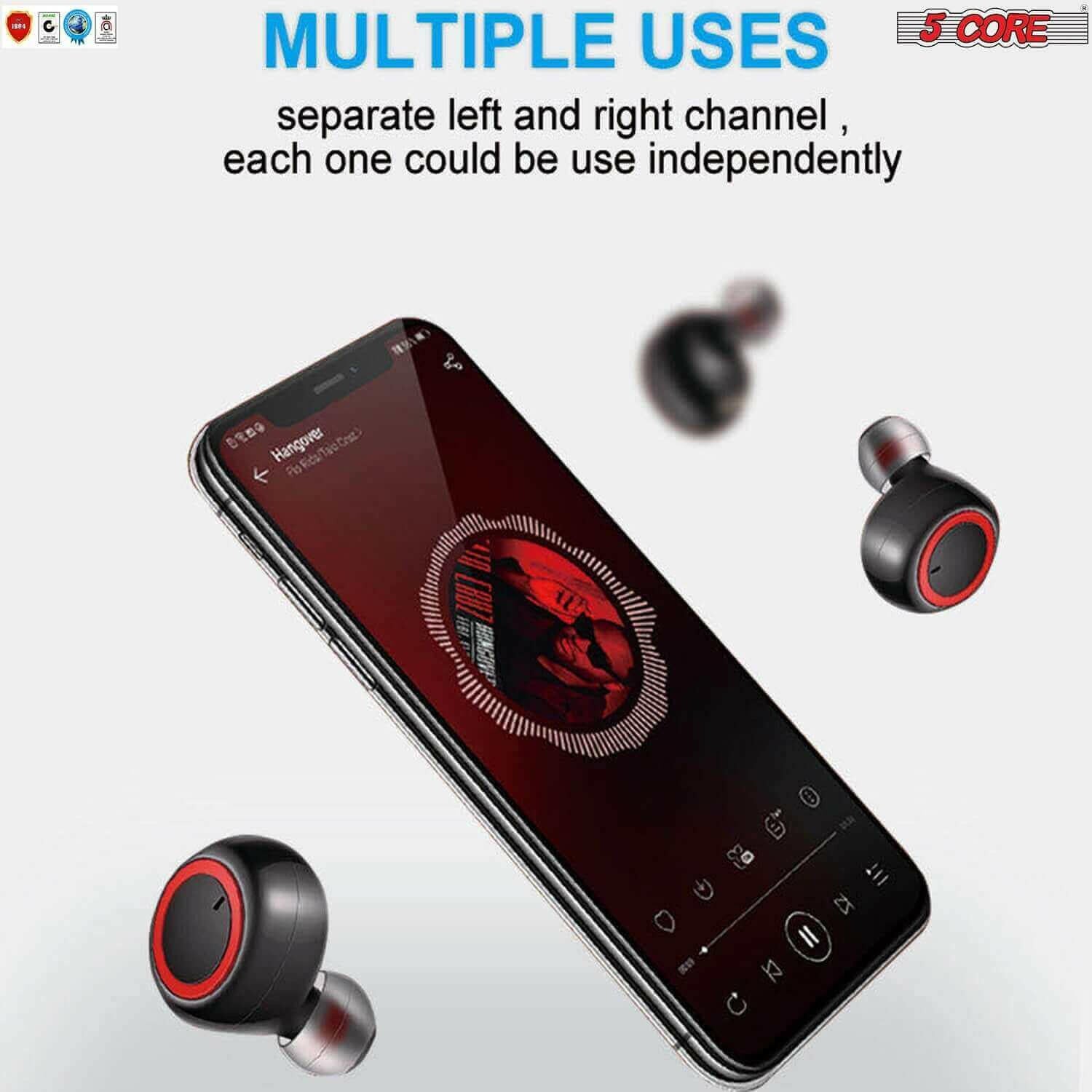 5 CORE Wireless Earbuds Bluetooth 5.0 in Ear Light-Weight Headphones.