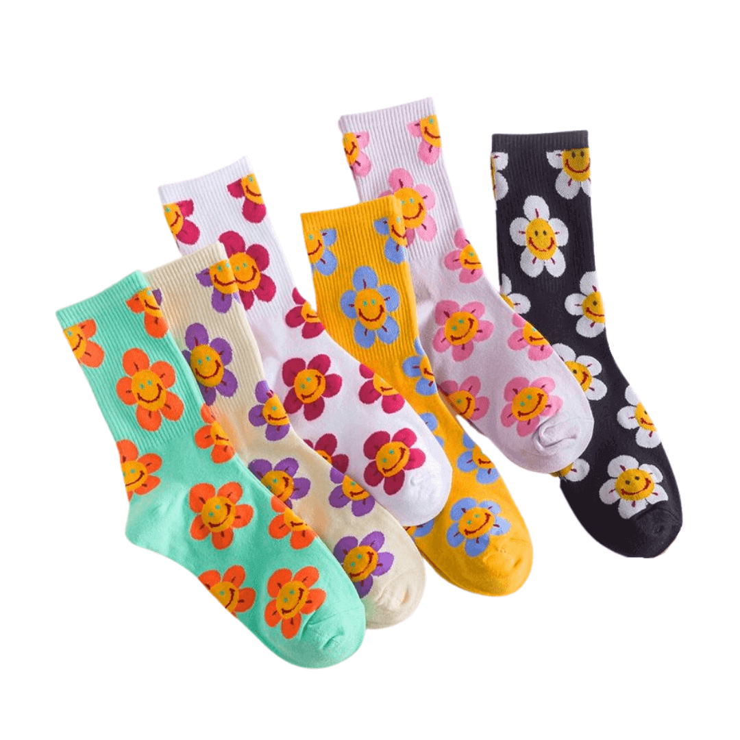 Groovy Flower Happy Face Socks (6 Color Options) | '70s '80s '90s.