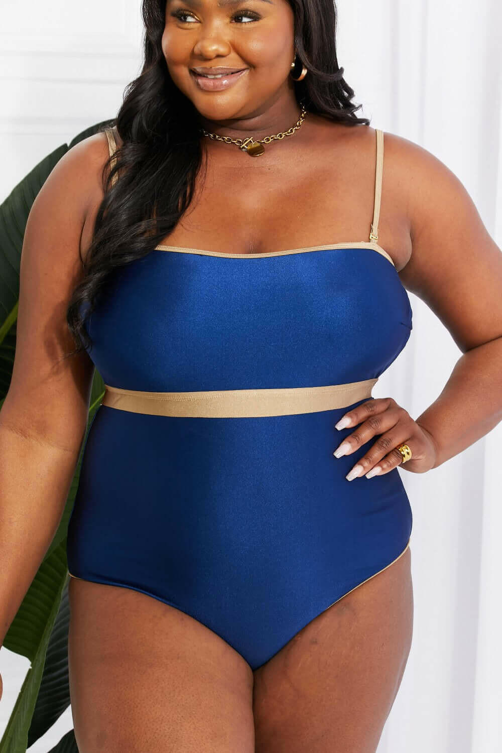 Marina West Swim Wave Break Contrast Trim One-Piece.