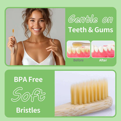 12 Pcs Individually Wrapped Bamboo Toothbrushes BPA Free Wooden.