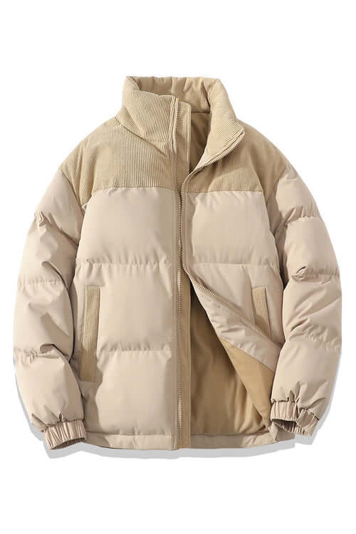 Winter Stand Collar Contrast-colored Coat Cotton Padded Jacket For Men