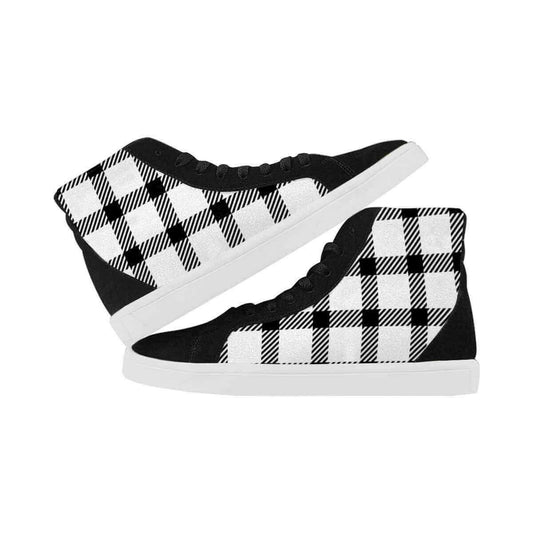 Sneakers For Men, Black And White Buffalo Plaid High Top Sports Shoes.