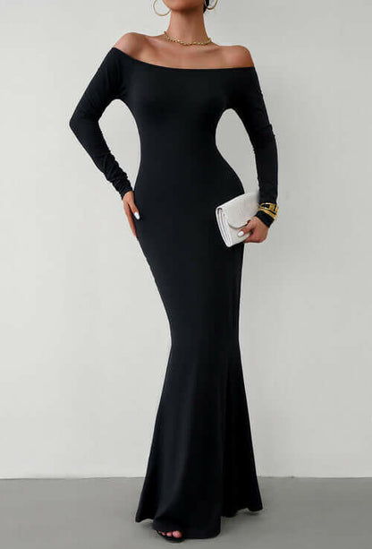 Off-Shoulder Long Sleeve Maxi Dress.