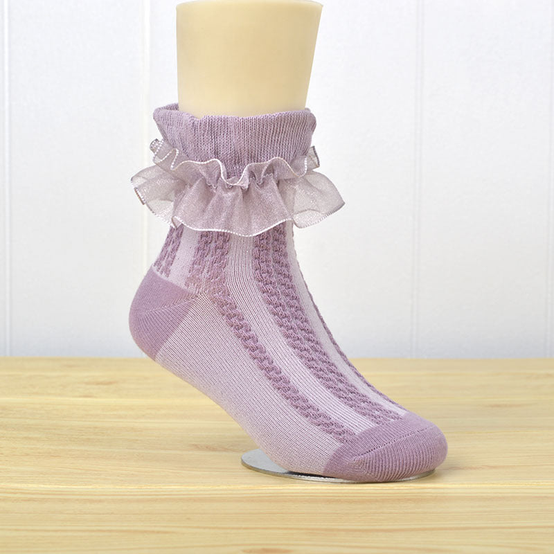 White Lace Mesh Socks for Kids - Princess Dance Style