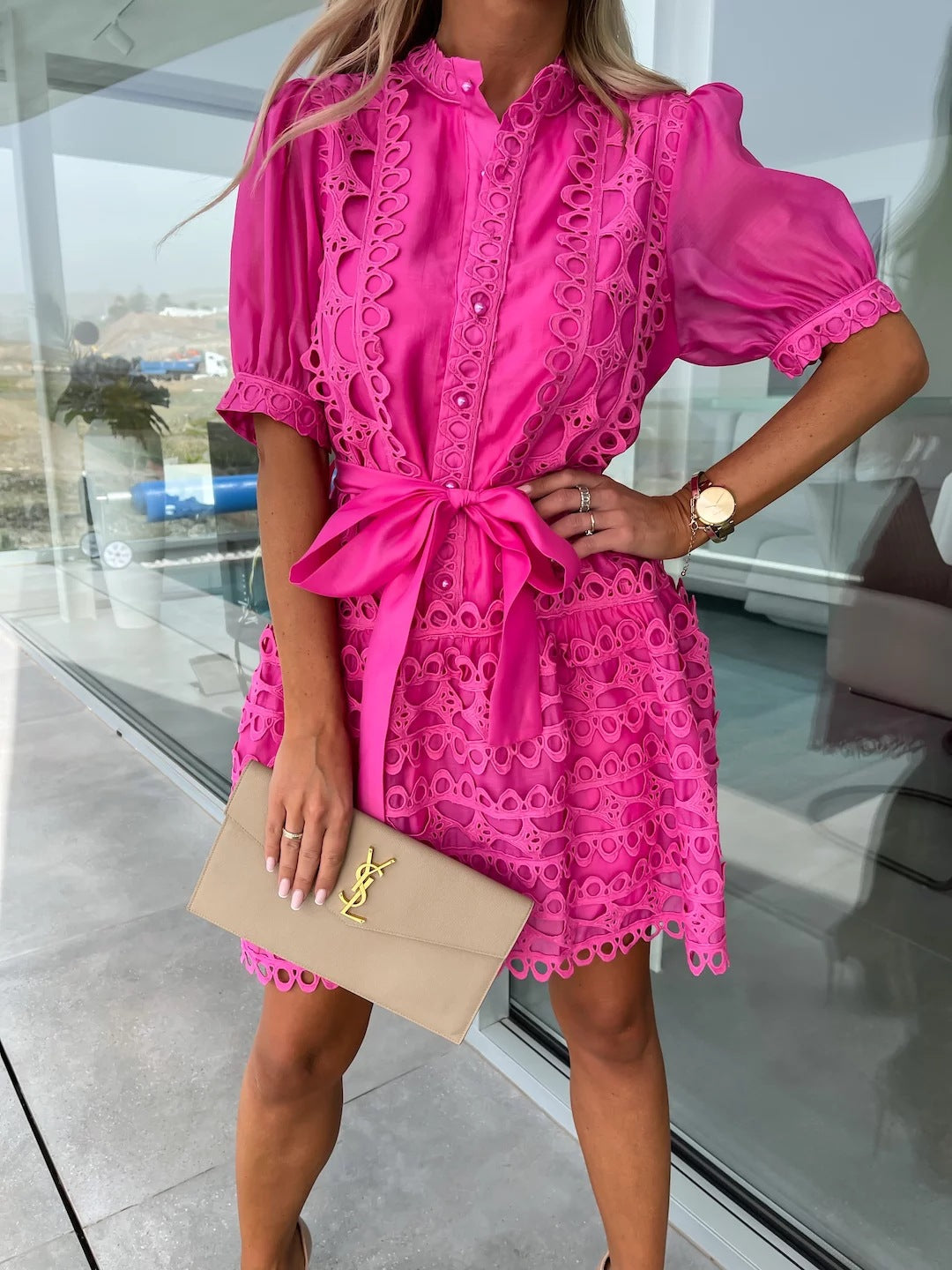 Lace Stitching Mini Dress for Women