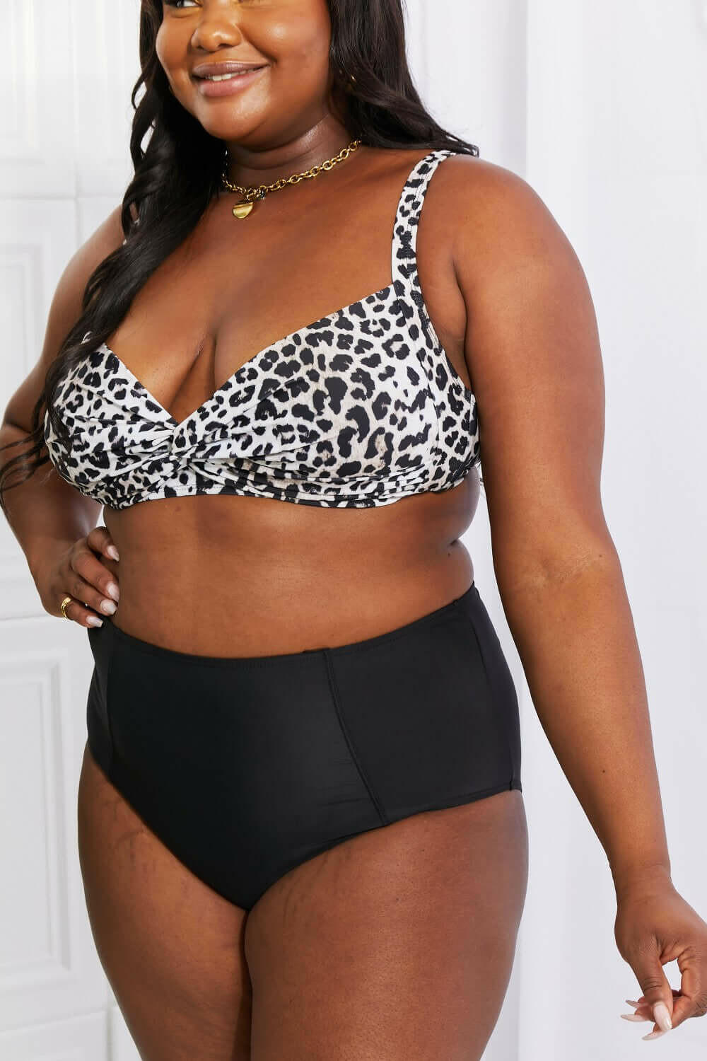 Marina West Swim Take A Dip Twist High-Rise Bikini in Leopard.