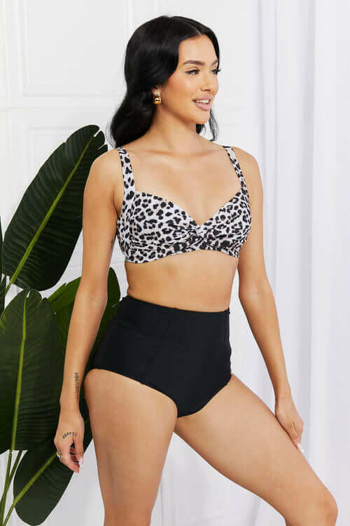 Marina West Swim Take A Dip Twist High-Rise Bikini in Leopard.