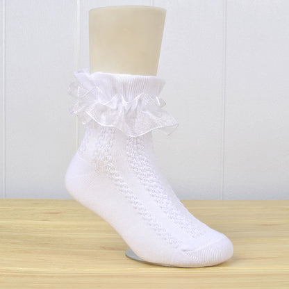 White Lace Mesh Socks for Kids - Princess Dance Style