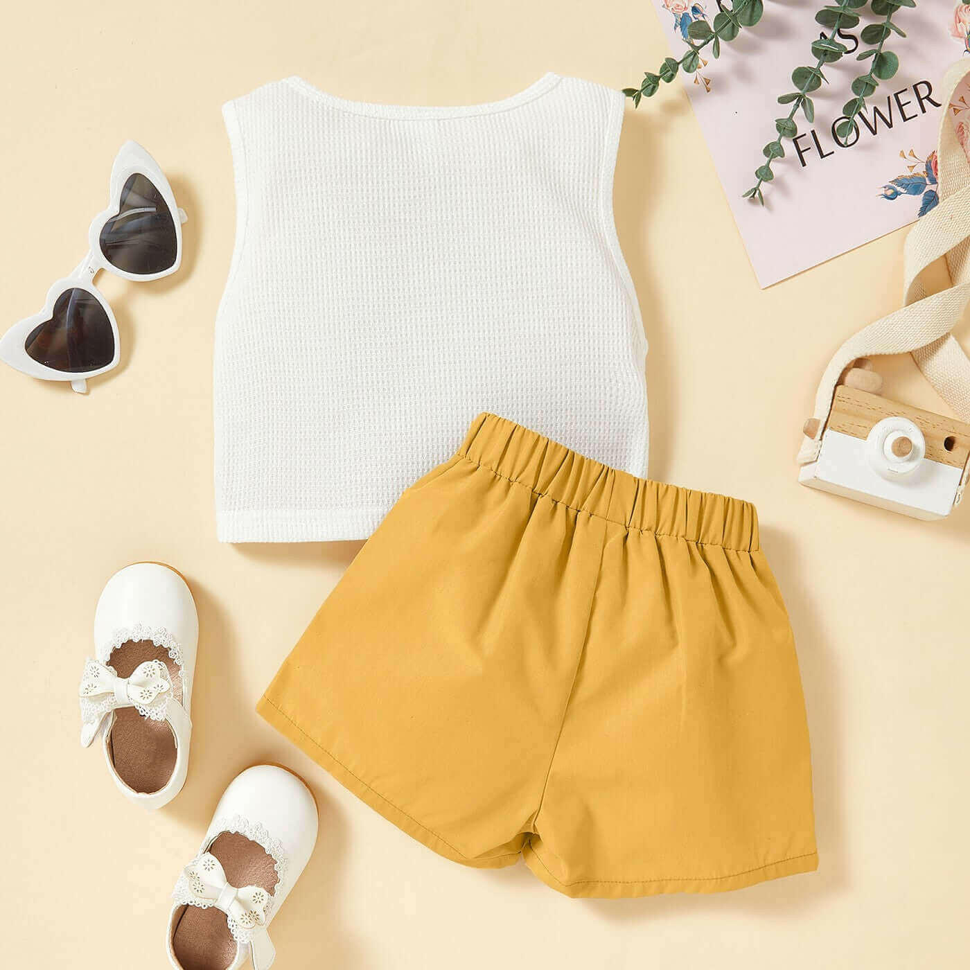 Kids Twist Front Waffle-Knit Tank and Shorts Set.