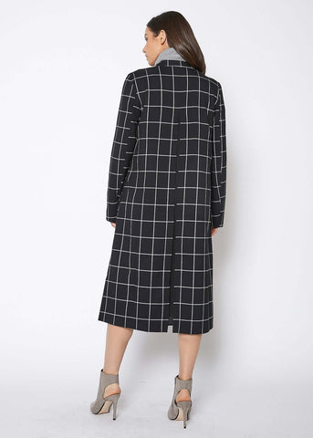 Women's Minimalist Grid Longline Coat In Black