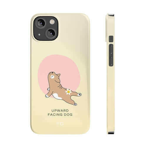 Upward Facing Dog Yoga Theme Slim Case for iPhone 14 Series.