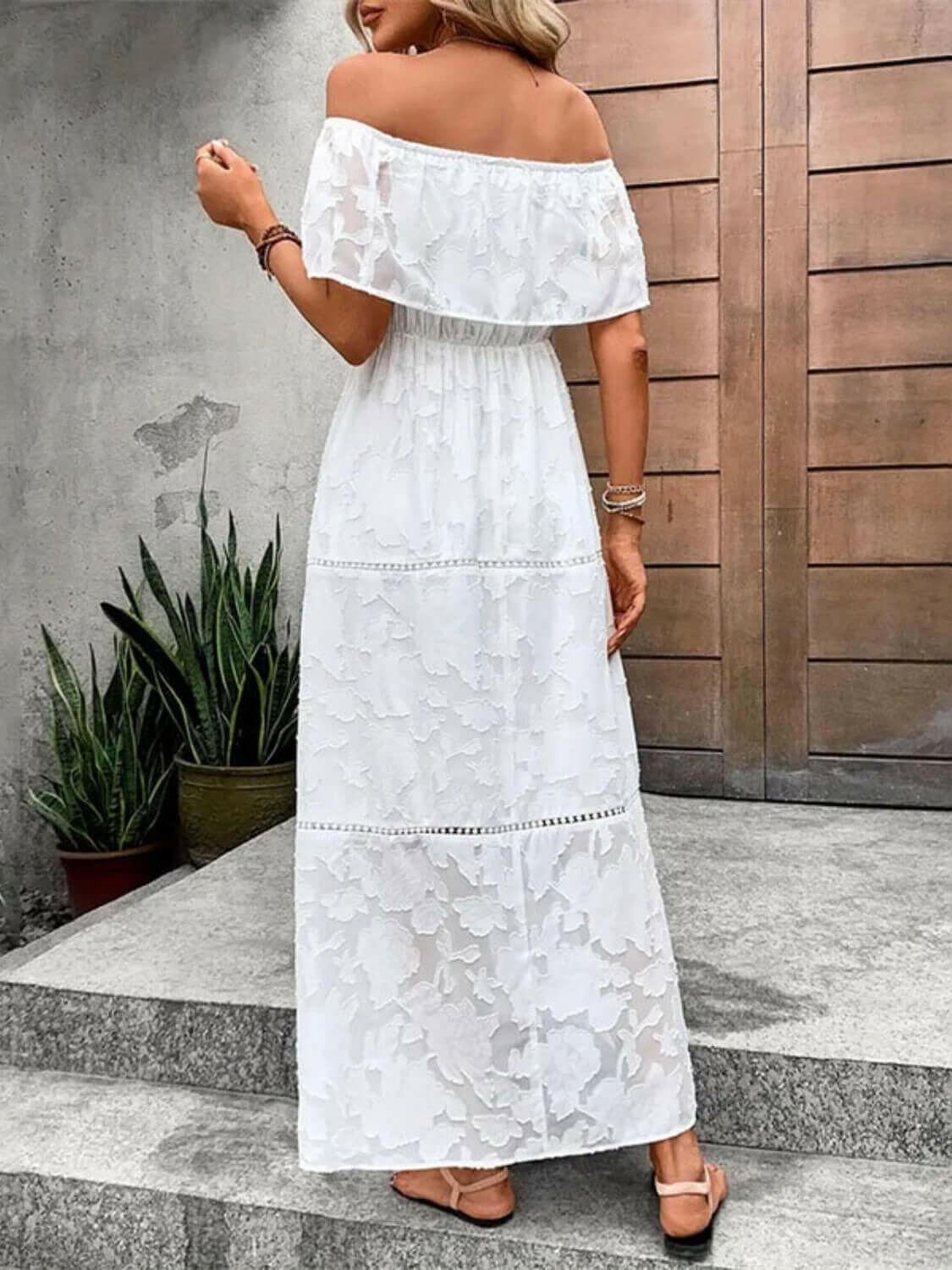 Off-Shoulder Short Sleeve Maxi Dress.