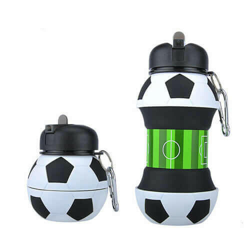 Football Soccer Silicone Water Bottle with Straw Foldable.