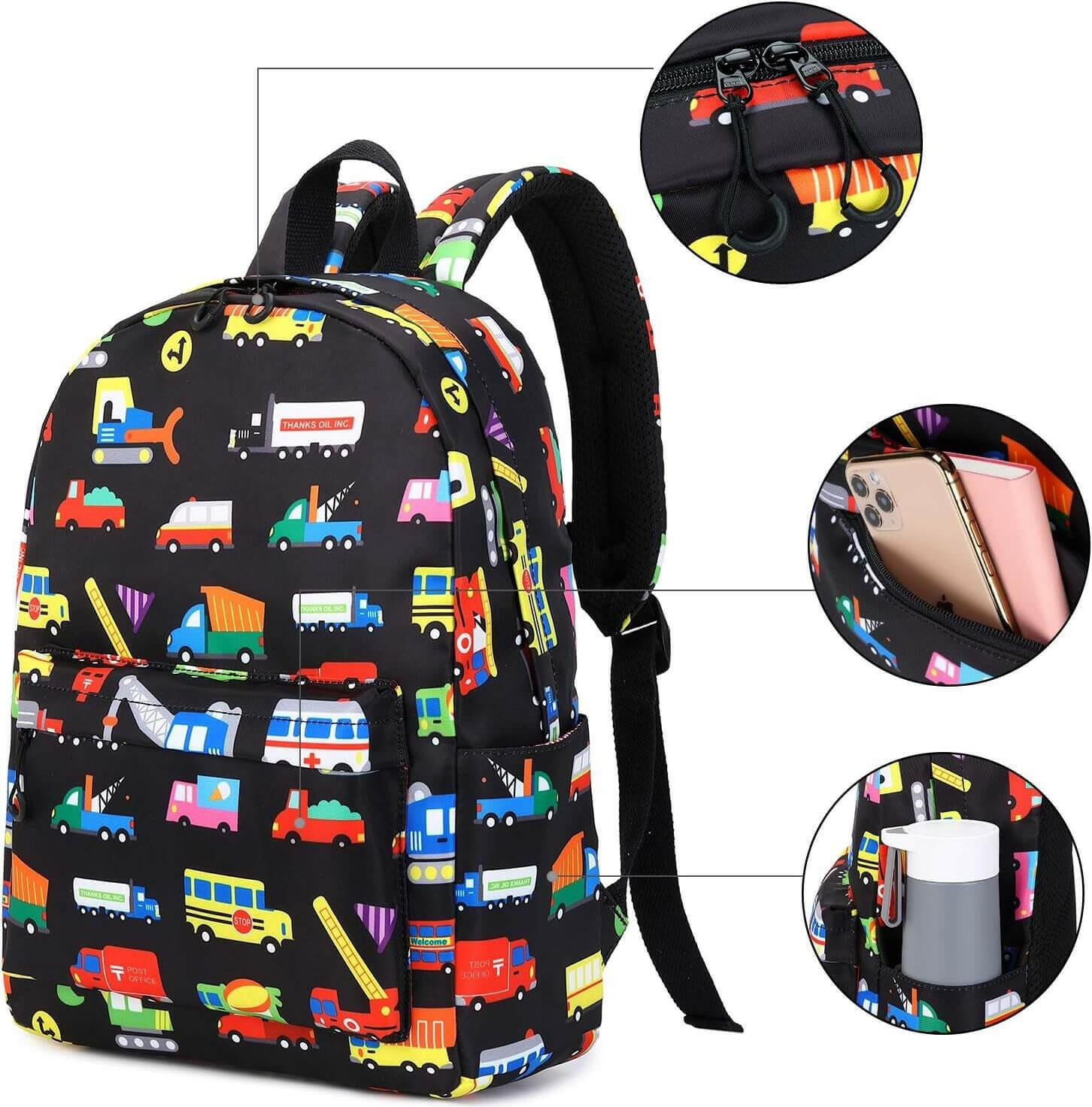 Preschool Backpack Kids Boys Backpack with Lunch Box Kindgarten School Book Bags (Black)