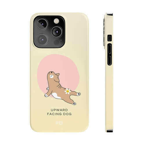 Upward Facing Dog Yoga Theme Slim Case for iPhone 14 Series.