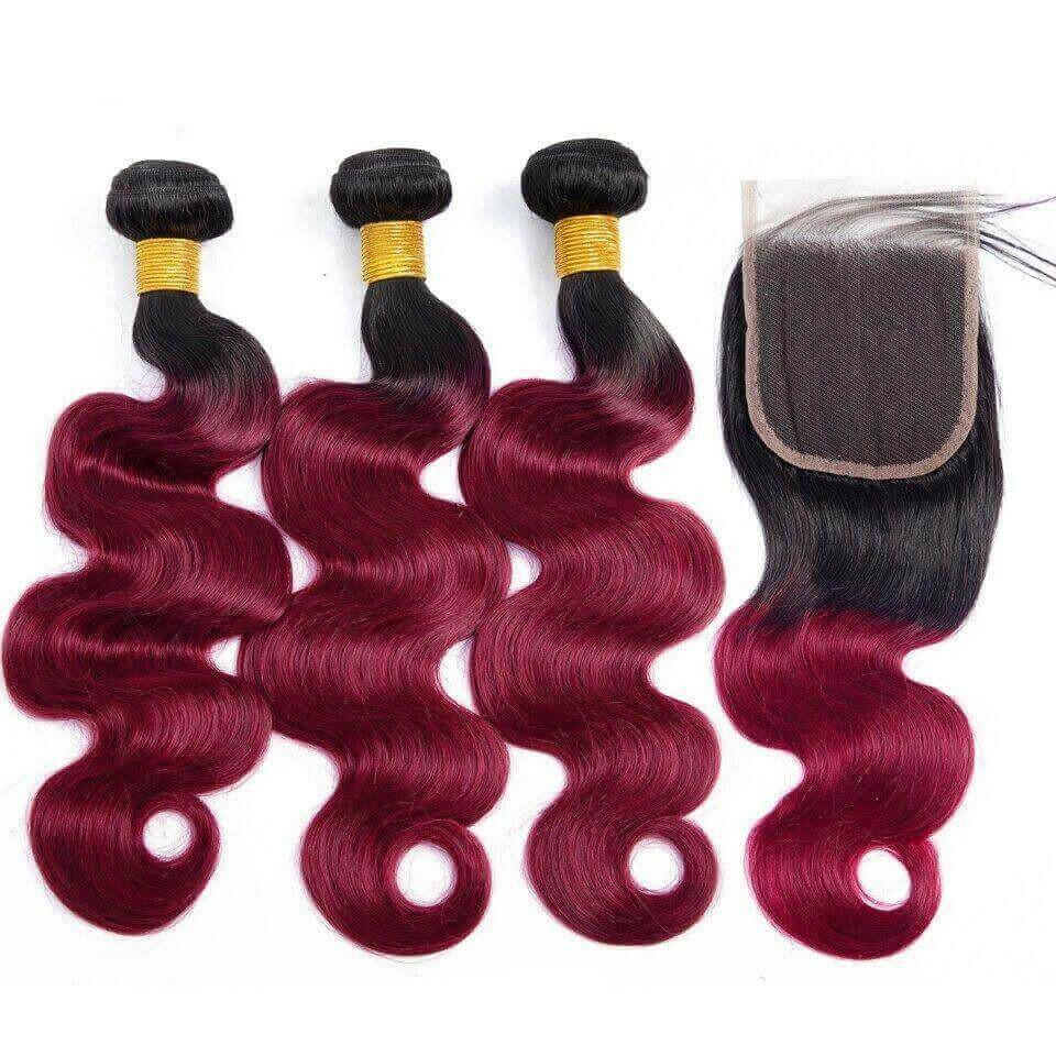 BeuMax 1B Burgundy Body Wave BUNDLES with CLOSURES &amp; FRONTALS