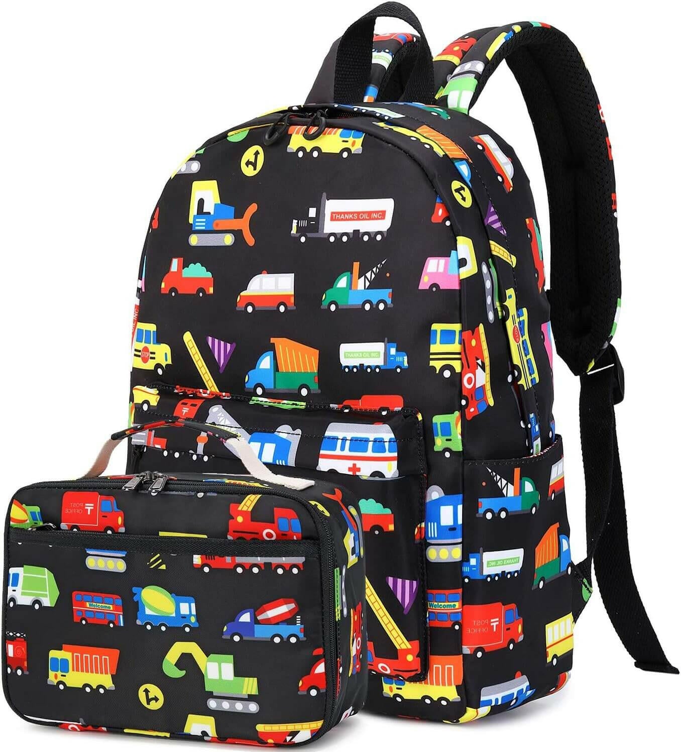 Preschool Backpack Kids Boys Backpack with Lunch Box Kindgarten School Book Bags (Black)