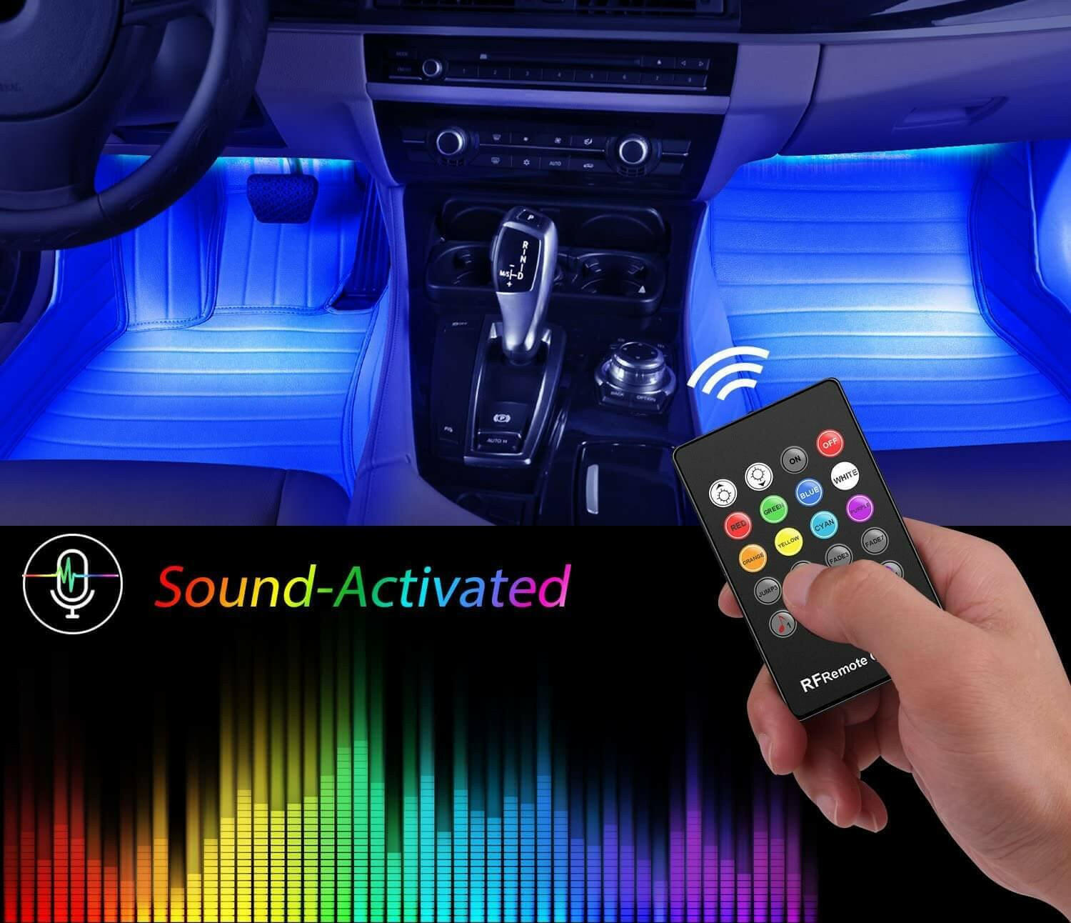 RGB Car LED Light Strips, Sound Activated with Remote Control, 48.